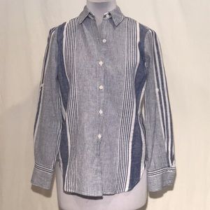 Max Studio Striped Linen Blend Button Up